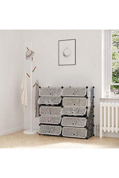 SONGMICS 10 Seviyeli Ayakkabı Dolabı, DIY, PP Plastikten, Devrilme Korumalı, ...