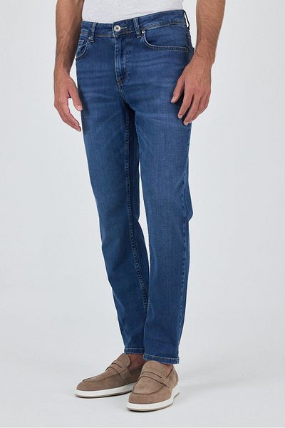 İmza Navy Blue Gabardine 5 τσέπες ίσιο πόδι Casual Slim Fit βαμβακερό τζιν παντελόνι 1023250156