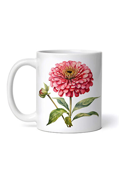 OEM Cană albă personalizată, Zinnia Roșie, INOVATIX®. 330ml