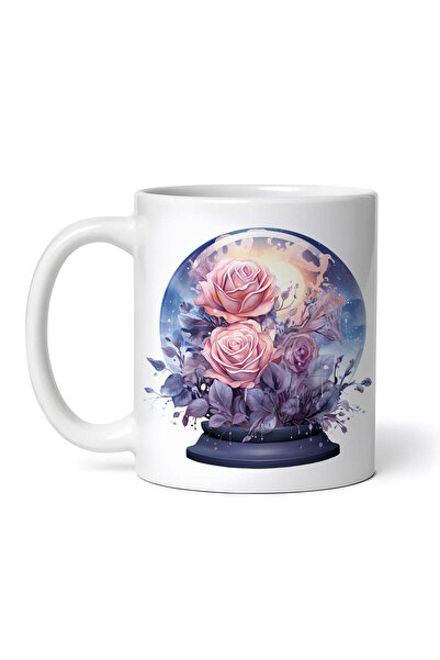 OEM Cană albă personalizată, Glob de Cristal Nopțial cu Trandafiri, INOVATIX®...