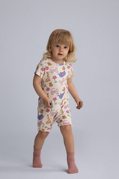 DeFacto Baby Mädchen Neugeborenes Tiermuster gekämmte Baumwolle Kurzarm Overall E4019A525SM