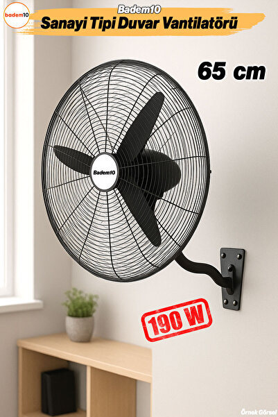Badem10 Sanayi Tipi 65 Cm 190 W Duvar Vantilatörü Endüstriyel Geniş Sessiz Du...