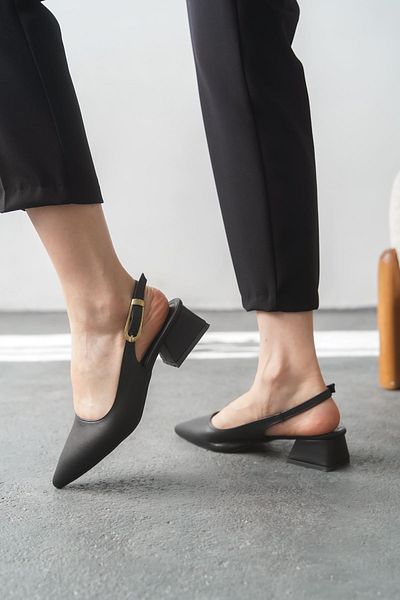 MODAADAM Pantofi cu toc mic Mely Buckle de damă - piele neagră