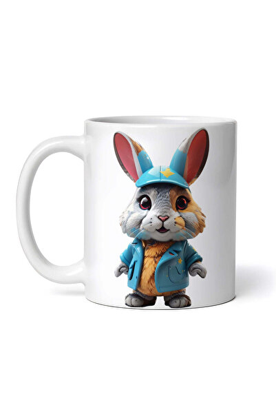 OEM Cană albă personalizată, Iepure cu șapcă și jachetă, INOVATIX®. 330ml