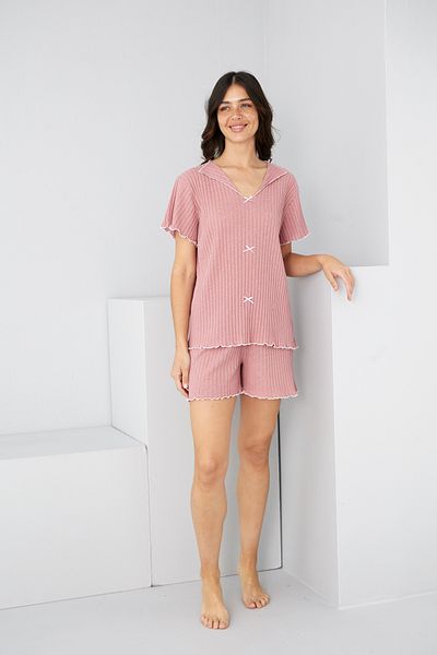 Siyah İnci Powder Seasonal Slim Bow Shorts Suit7880