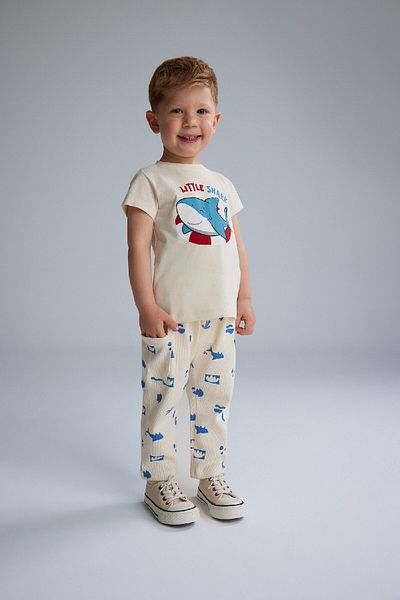 DeFacto Baby Boy's 2 Piece Set Waffle T-Shirt and Elastic Bottom