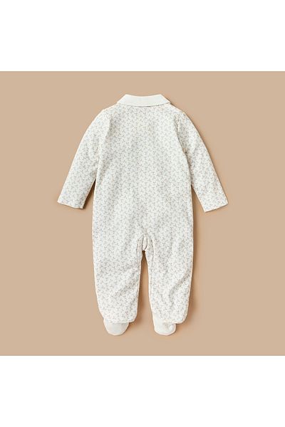 giggles Floral Print Closed Feet Sleepsuit with Long Sleeves and Peter Pan Collar