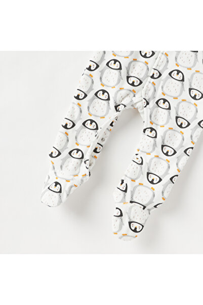 Juniors All-Over Penguin Print Closed Feet Sleepsuit with Hood