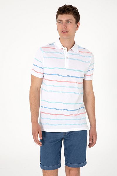 U.S. Polo Assn. Ανδρικό μπλουζάκι με κανονική εφαρμογή Polo Neck White ριγέ 50299642-vr013