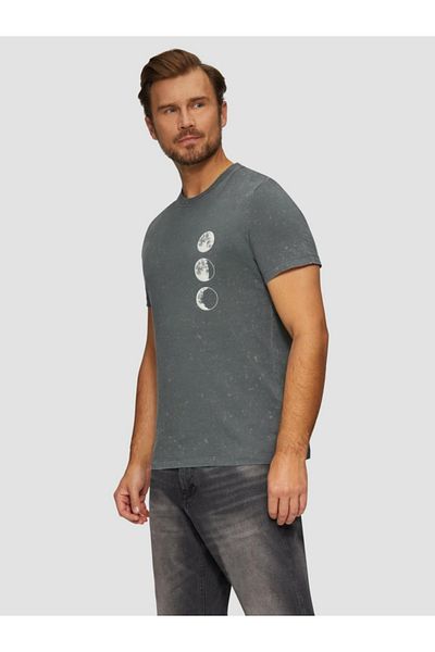 s.Oliver Men's T-shirt With A Low Neckline And A Moon Phase Print
