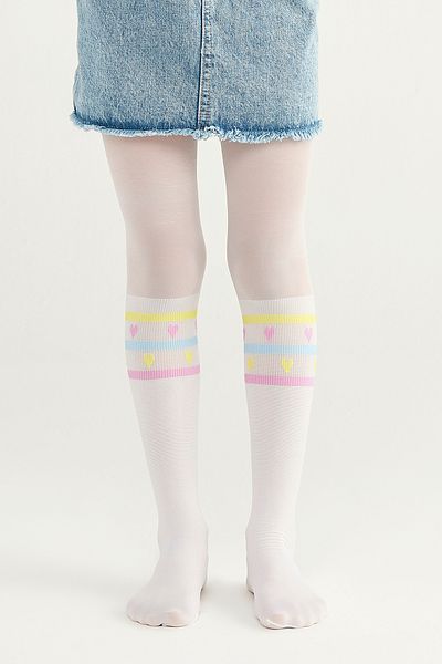Penti Бял чорапогащник Pretty Mini Hearts Line