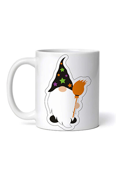 OEM Cană albă personalizată, Pitic de Halloween cu mătură, INOVATIX®. 330ml