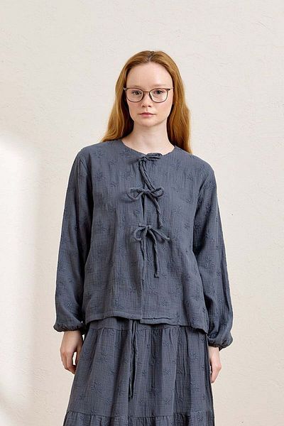 Ceylan Otantik Μπλούζα Indigo Scalloped Muslin με 3 φιόγκους