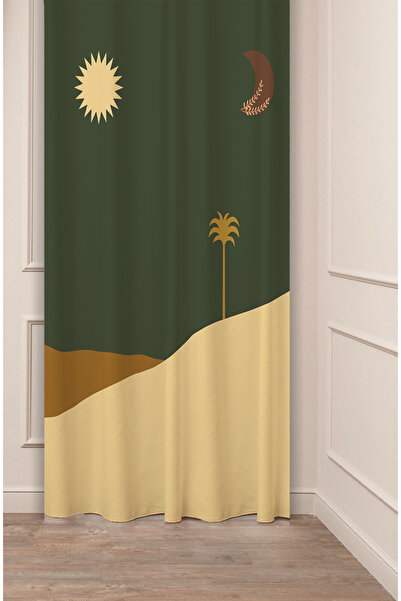 GREENDECOR Bohemian Moon Sun Desert Plain Beige Patterned Special Design Digital Printed (Single Wing) Stylish Modern Background Curtain