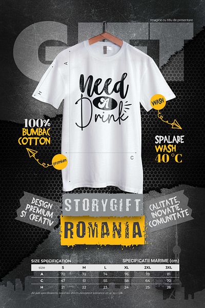 StoryGift Romania Men's T-shirt With For Those Who Drink With The Message "need A Drink" - I Need Stg