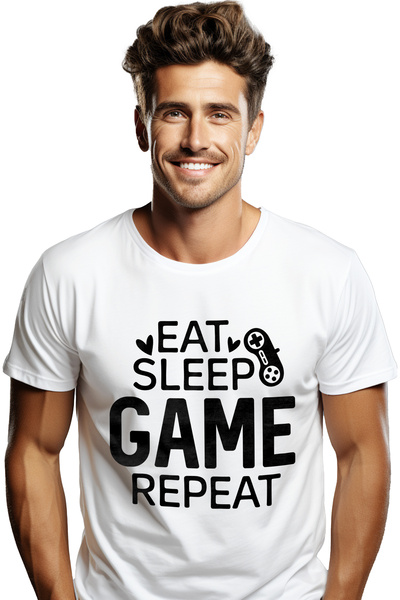 StoryGift Romania Tricou Barbati Cu Textul "eat Sleep, Game, Repeat" - Mananc...
