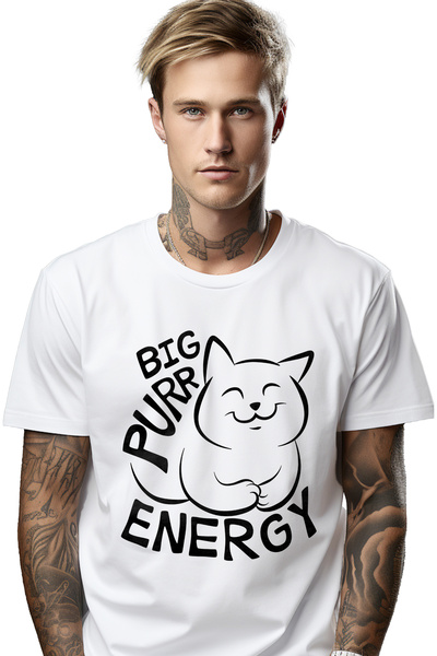 StoryGift Romania Tricou Barbati Cu O Pisica Si Textul "big Purr Energy" - Mu...