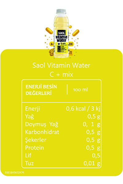 saol vitamin water Limon Aromalı Vitaminli Su - C+Mix – Şekersiz 500ml - 24 Adet