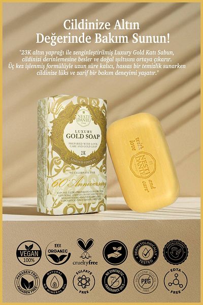 Nesti Dante Luxury Gold Solid Soap 250g |   Illuminating and Nourishing |   Gold Essence