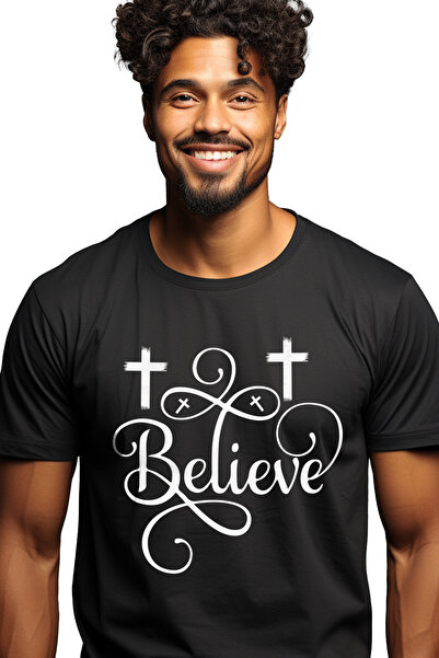 StoryGift Romania Tricou Barbati Cu Textul "believe" - Crede Cruci Credinta B...