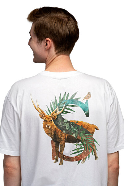 StoryGift Romania Tricou Barbati Cu Litera, S, Cerb, Pasare, Frunze, Cu Impri...