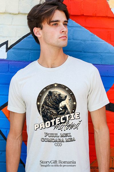 StoryGift Romania Men's T-Shirt Maternal Protection. My Puppy, My Family Treasure With Print On The Front, 100% Stg