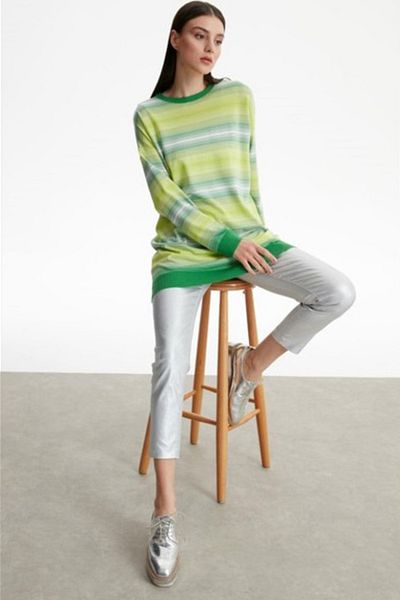 Tığ Triko Women's Stripe Transition Rayon Tunic - Benetton Green