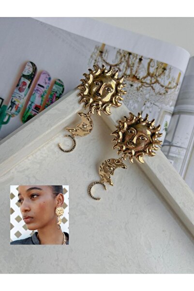 Enfes Takı Özel Tasarım Güneş Ve Ay Küpe