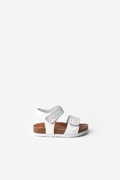 Le Mabelle White Ankle Striped Girl's Leather Sandals