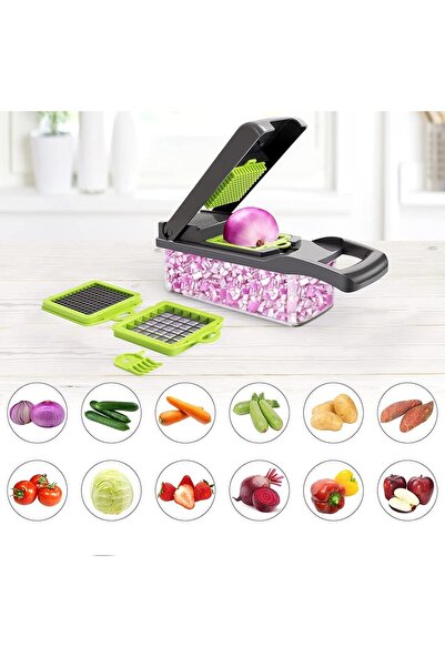 MACVI Macvi® 15 in 1 Multifunctional Grater, 20 Pieces, 13 Types of Slices, Fruits, Vegetables, Green/Gray