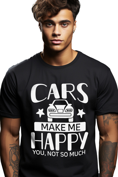 StoryGift Romania Tricou Barbati Cu Textul In Engleza "cars Make Me Happy. Yo...