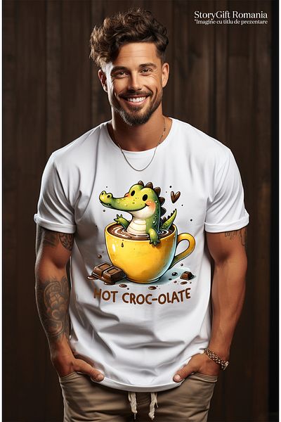StoryGift Romania Men's T-shirt With A Little Crocodile Bathing In A Cup Of Hot Chocolate With Mstg
