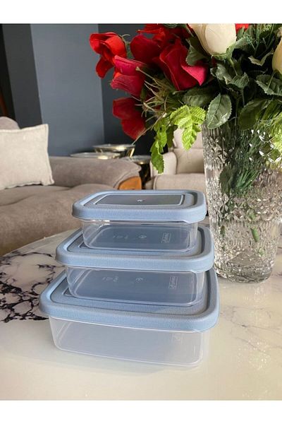 Doğuş Mutfak 3 Pieces Rectangular Food Storage Container - Microwave Suitable Organizer Organizer Blue
