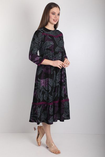 İMAJİNAL Rochie de damă neagră 100% viscoză cu modele