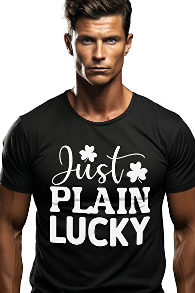 StoryGift Romania Tricou Barbati Cu Trifoi Si Textul "just Plain Lucky" - Pur...