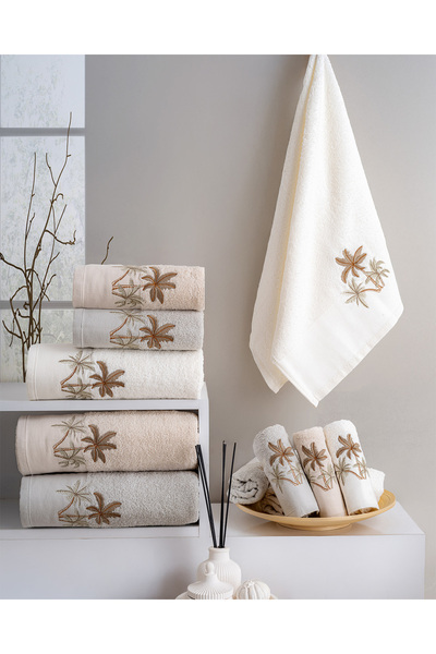 Hazangülü Buldan Üretimi Çeyizlik Palmiye Pamuk 6'lı Mutfak Havlusu I 30x50