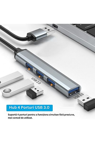 Velixo 4 in 1 Multiport USB Adapter Hub, USB 3.0, Plug&Play, Compatible with Macbook, Laptop, PC, Aluminum