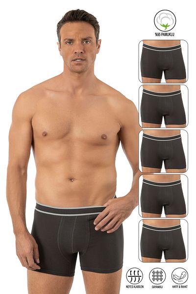 ÖZKAN underwear Özkan 11226 Πακέτο 5 Ανδρικά 95% βαμβακερά Lycra Μονό Ζέρσεϊ Ύφασμα εύκαμπτο άνετο μπόξερ σορτς