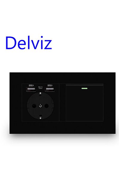 DELVIZ 110-250V Black Delviz EU Standard Light Switch, 16A power Outlet, 146mm * 86mm panel, 1 Gang 1Way /