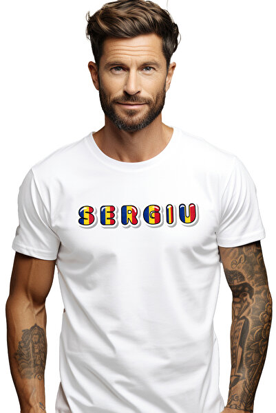 StoryGift Romania Tricou Barbati Cu Numele Sergiu, Romania, Suporter, Steagul...