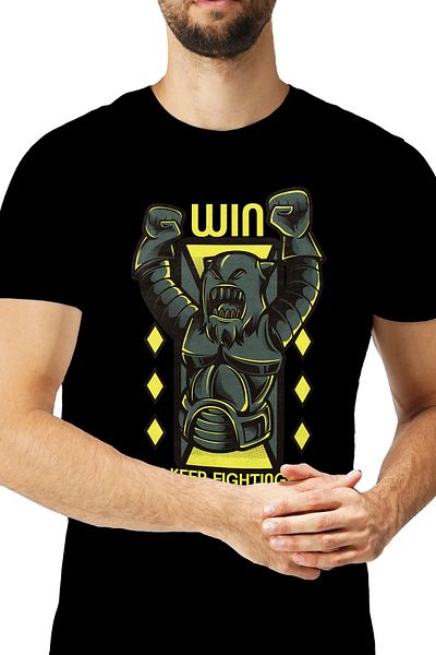 StoryGift Romania Tricou bărbătesc cu animal câștigător cu brațele sus, mănuși de box, text galben Wio, Love Stg