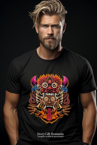 StoryGift Romania Men's T-shirt With Totem, Mayan, Hands, Demons, With Print On The Front, 100% Cotton, Black, X Stg