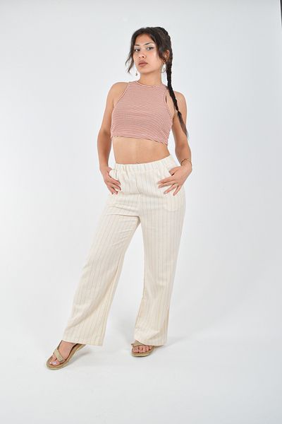 REİNA TEKS Linen Palazzo Trousers Cotton Cream Pinstripe 1 Piece
