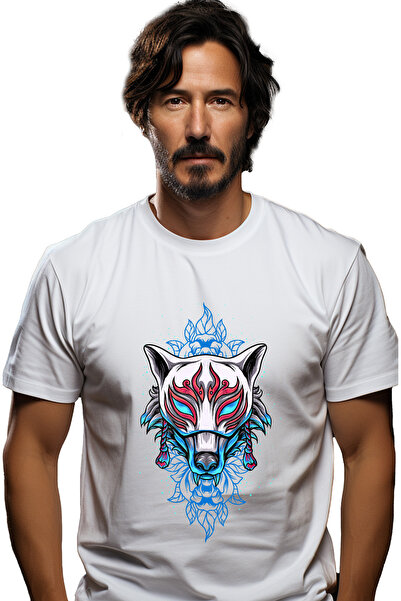 StoryGift Romania Tricou Barbati Cu Masca, Lup, Funie, Flori, Frunze, Lumini,...
