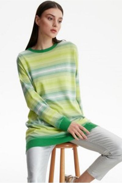 Tığ Triko Women's Stripe Transition Rayon Tunic - Benetton Green