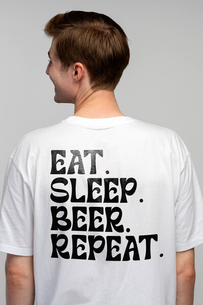 StoryGift Romania Tricou Barbati Cu Textul In Engleza "eat. Sleep. Beer. Repe...