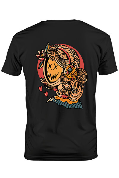 StoryGift Romania Tricou Barbati Cu Masca, Fata, Bentita, Inimi, Cerc, Floare, Abstract, Cu Imprimeu Pe Spa Stg