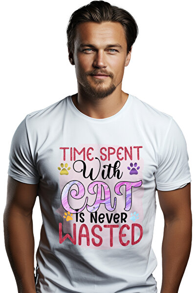 StoryGift Romania Tricou Barbati Cu Mesajul "time Spent With Cat Is Never Was...