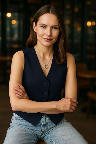 SKYBEAR Seamless Fit, Expressive Style: Stylish Women's Vest with Navy Blue Lining