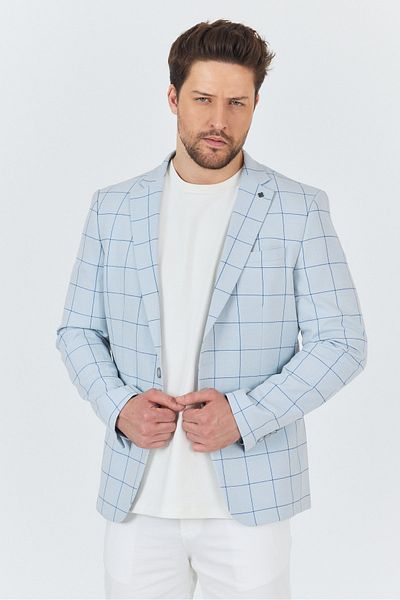 Frappoli Aldano Baby Boy Blue καρό καρό πολυεστερικό ύφασμα Slim Fit Sports Blazer Jacket
